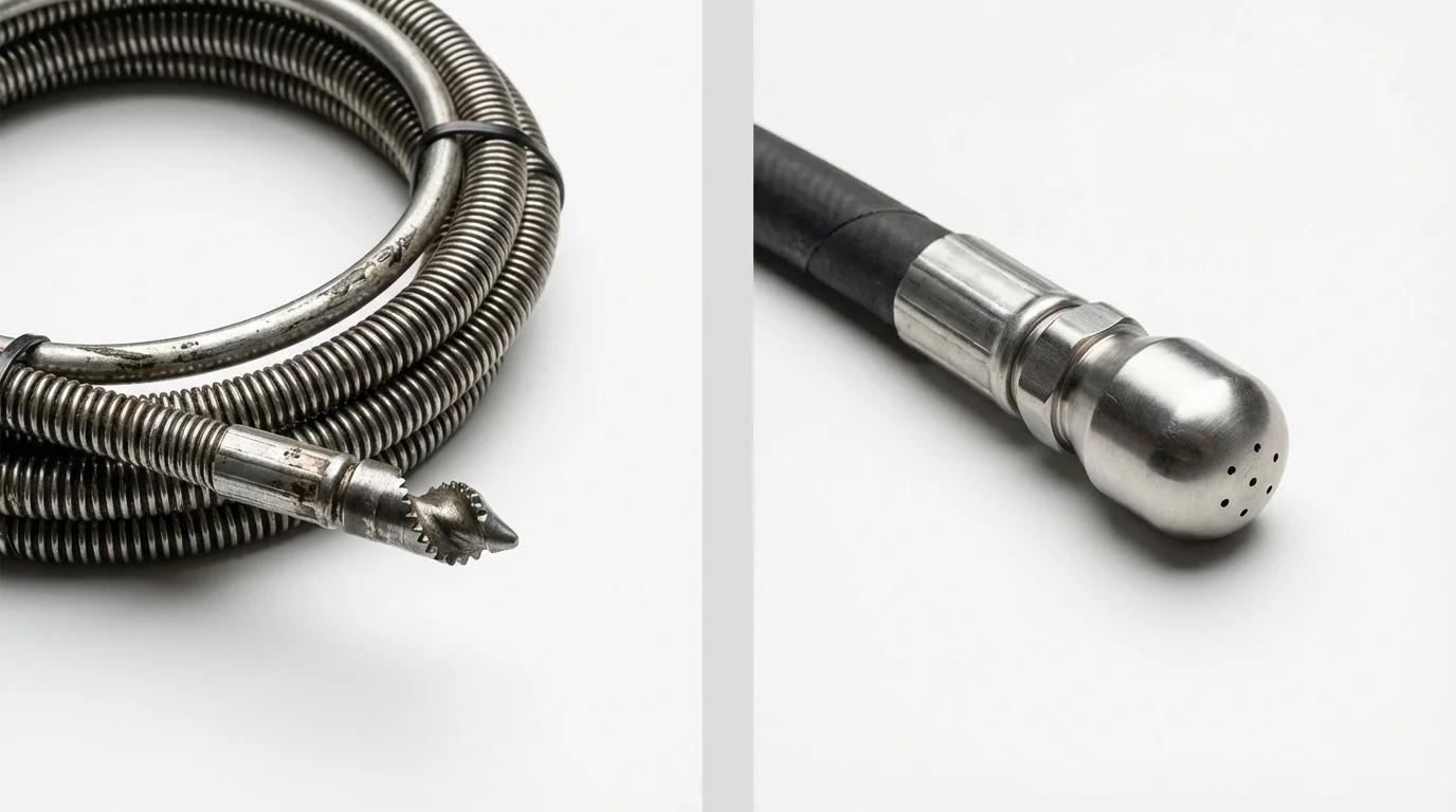 Drain snake cable and hydro jetting nozzle used for drain cleaning in Wauconda, IL