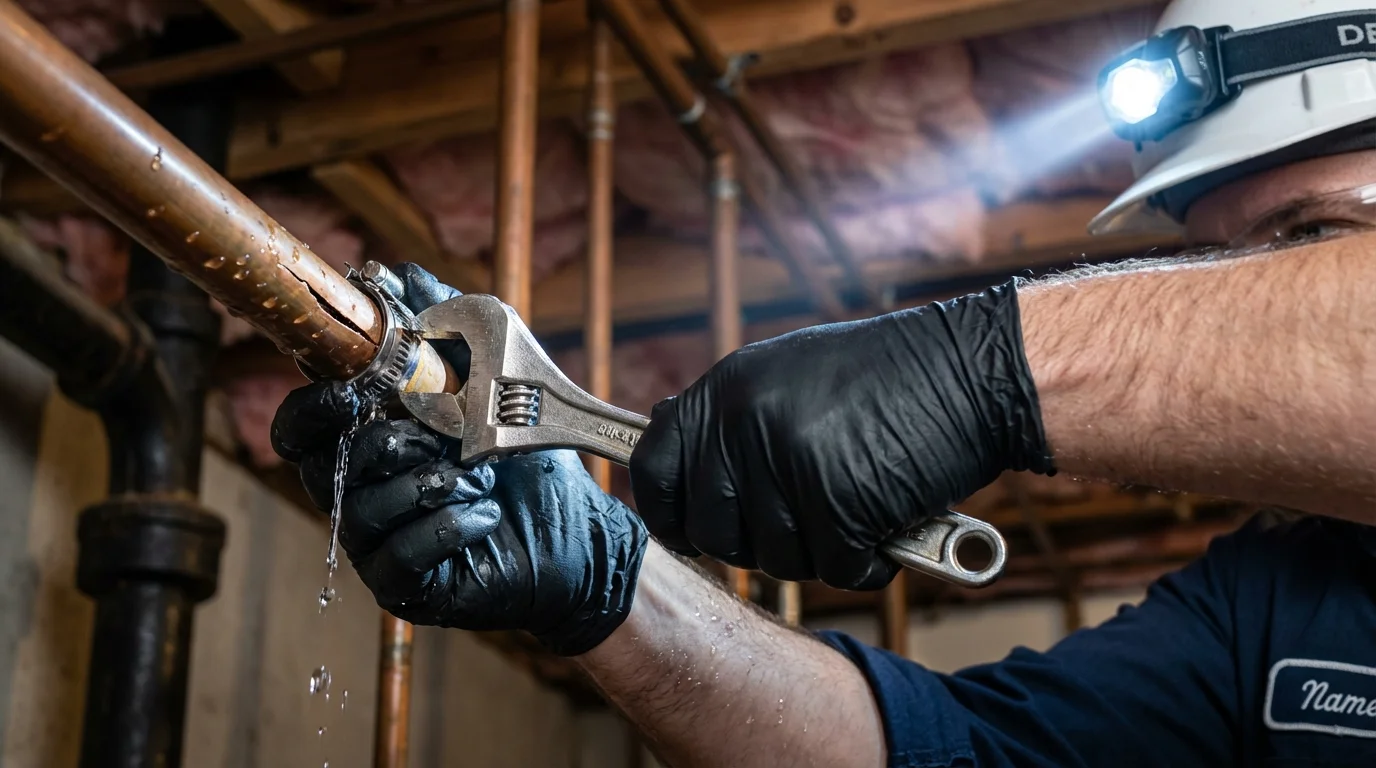 Emergency pipe clamp repair being performed by a Johns Plumbing LLC plumber in Wauconda