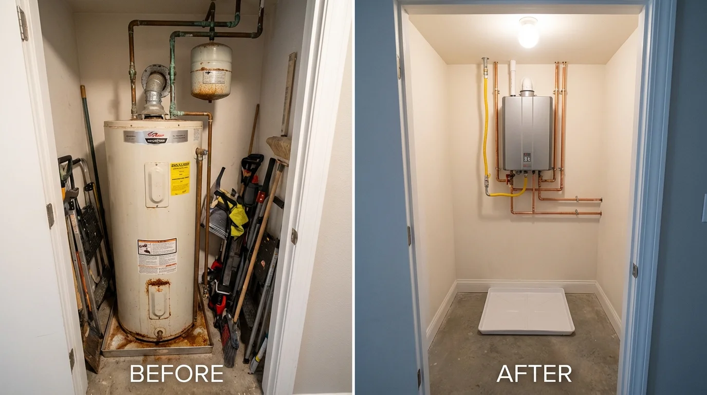 Tank water heater versus wall-mounted tankless unit comparison for Wauconda, IL homeowners