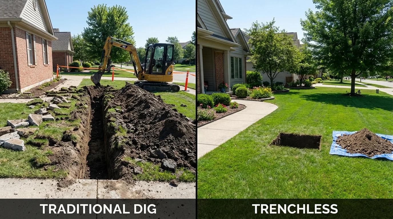 Trenchless sewer repair with minimal yard damage versus traditional excavation in Wauconda, IL